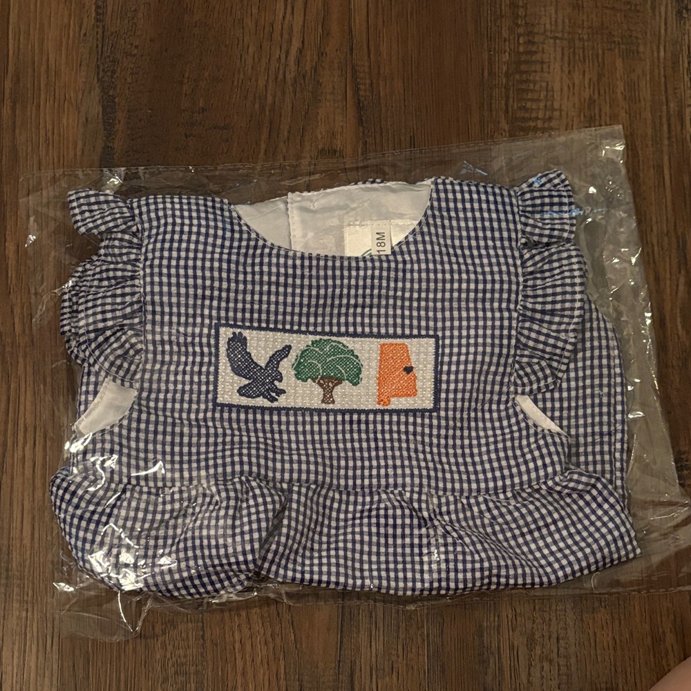 Navy gingham auburn bubble romper girls size 18 months